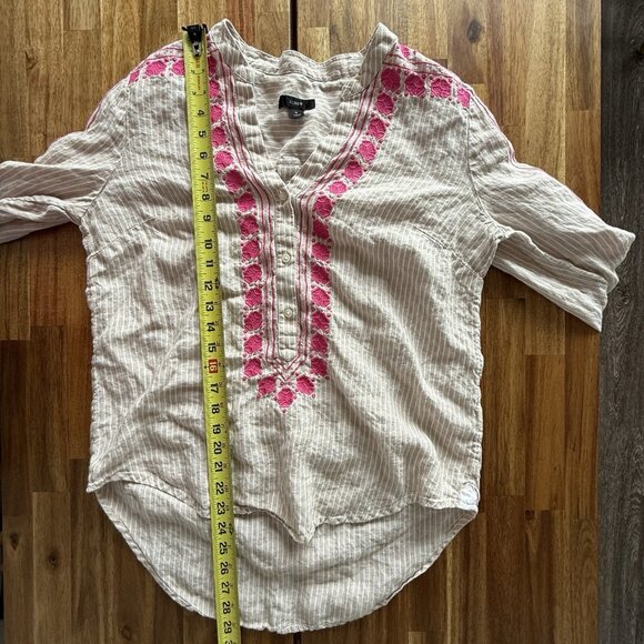 J. Crew Womens Linen Top SMALL Striped Button Up Shirt Embroidery - Picture 15 of 16